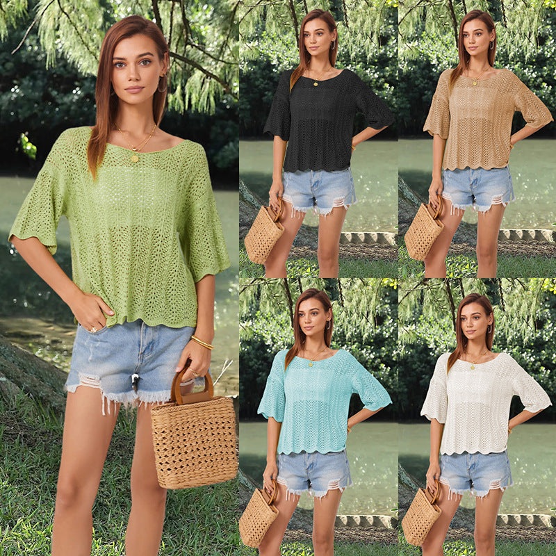 Hollow Fashion Short Sleeve Casual Women’s Knitwear