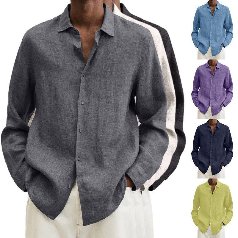 Long Sleeve Lapel Shirt Men’s Loose Button Cardigan Shirt Top Mens Clothing