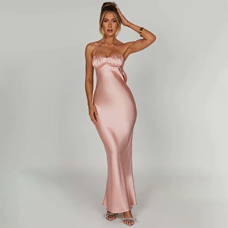 Hanging Neck Sexy Open Back Slim Fit Wrapped Hip Women’s Dress