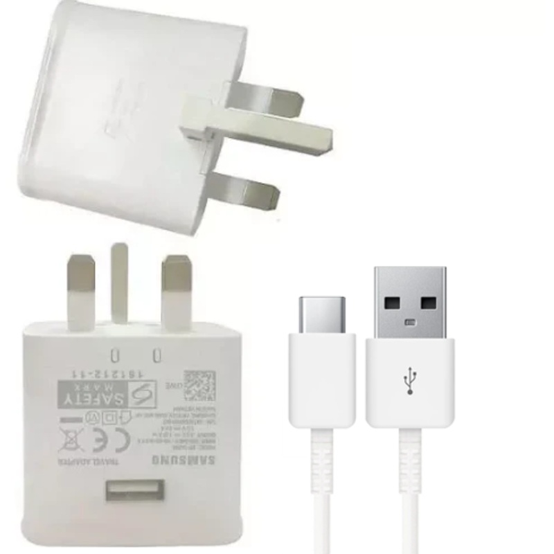 Genuine Samsung Galaxy Tab S8+ Plus Fast Mains Wall Charger Plug & USB-C Cable White
